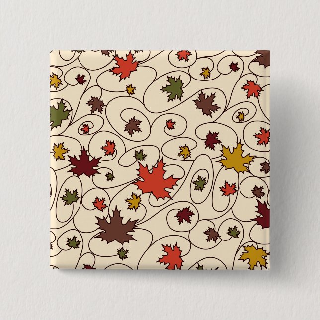 Whimsical Fall Curly Maple Leaf Pattern Button (Front)