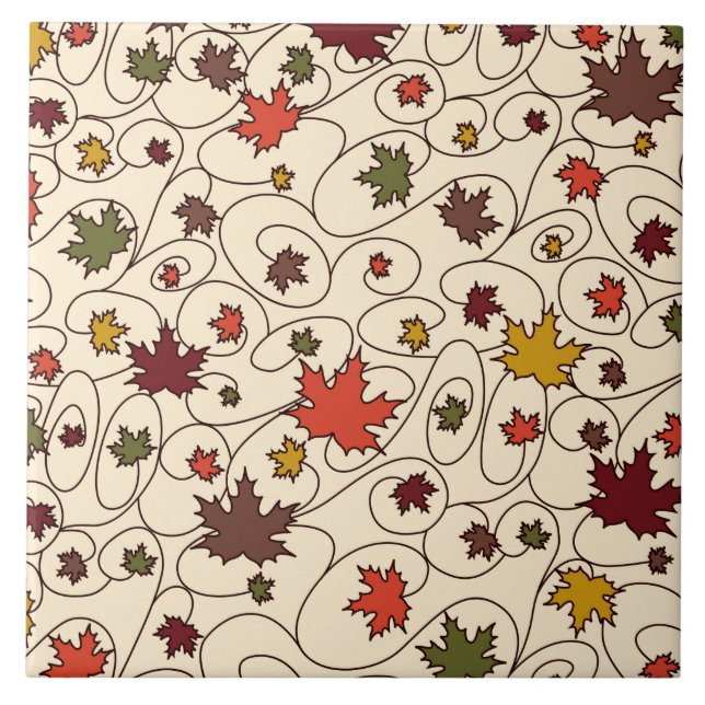 Whimsical Fall Curly Maple Leaf Pattern Ceramic Tile (Front)