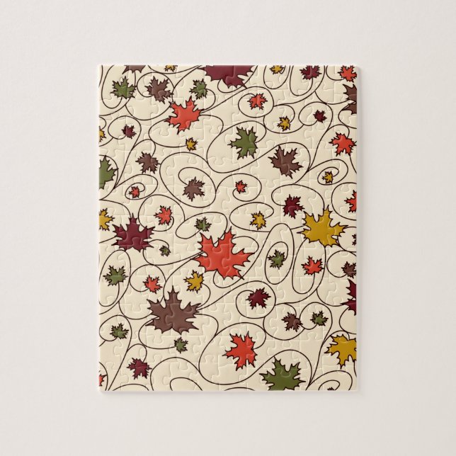 Whimsical Fall Curly Maple Leaf Pattern Jigsaw Puzzle (Vertical)