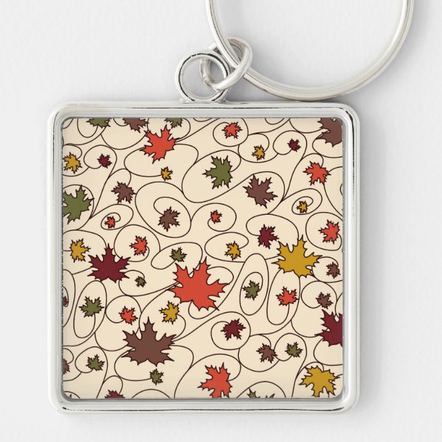 Whimsical Fall Curly Maple Leaf Pattern Keychain (Front)