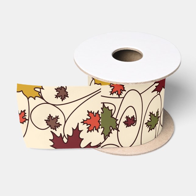 Whimsical Fall Curly Maple Leaf Pattern Satin Ribbon (Spool)