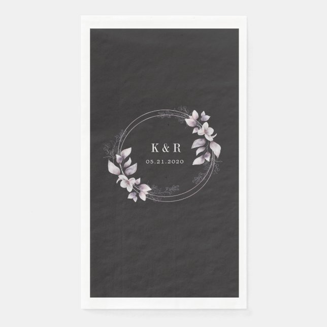 whimsical fall floral monogram wedding  paper guest towels (Front)