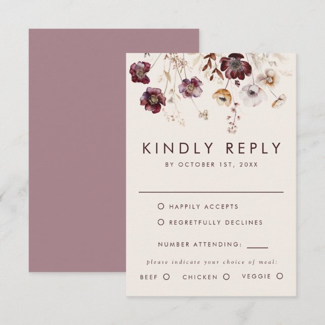 Whimsical Fall Floral Wedding RSVP Card (Front/Back)