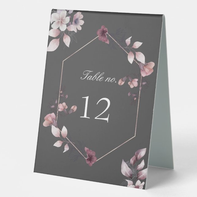 whimsical fall floral wedding table number  table  tent (Front)