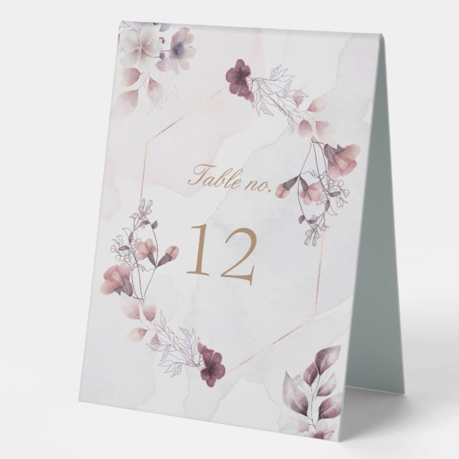 whimsical fall floral wedding table number  tent (Front)