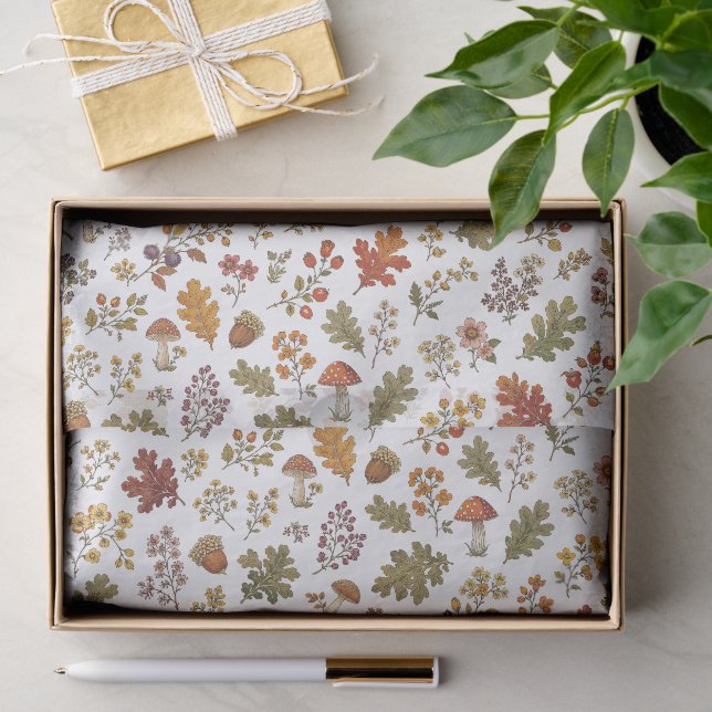 Whimsical Fall Leaves Mushroom Woodland Pattern Tissue Paper (Gift)