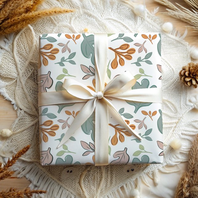 Whimsical  Fall Pastel Foliage Pattern Wrapping Paper Sheets (Creator Uploaded)