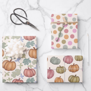 Whimsical Fall  Pastel Pumpkin Pattern Wrapping Pa Paper Sheets
