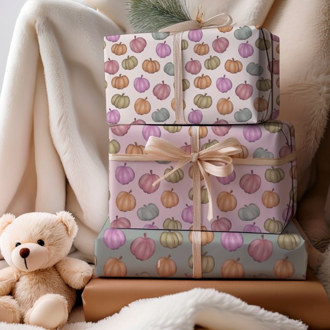 Whimsical Fall  Pastel Pumpkin Pattern Wrapping Paper Sheets (Creator Uploaded)