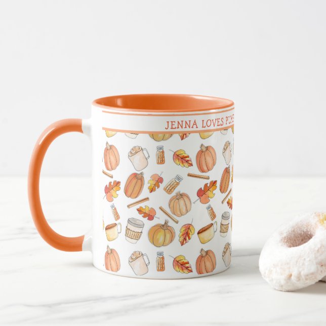Whimsical Fall Pumpkin Spice Two Tone Mug  (With Donut)