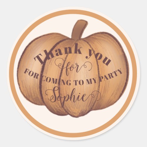 Whimsical Fall Pumpkin Thank You Favor Classic Round Sticker