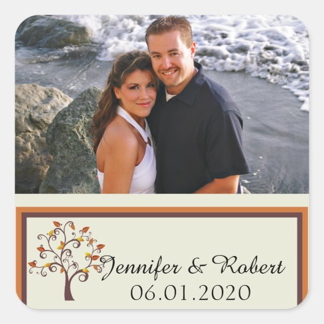 Whimsical Fall Tree Wedding Favor Sticker (Front)