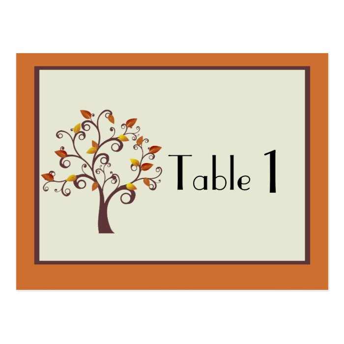Whimsical Fall Tree Wedding Table Number Post Card