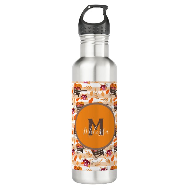 Whimsical Fall Wheelbarrows Pattern  Stainless Steel Water Bottle (Front)