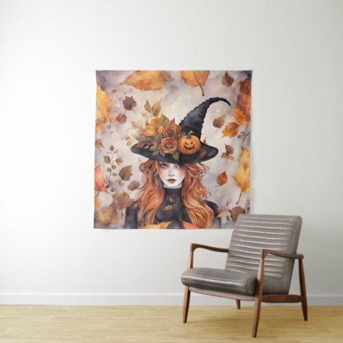 Whimsical Fall Witch  Tapestry