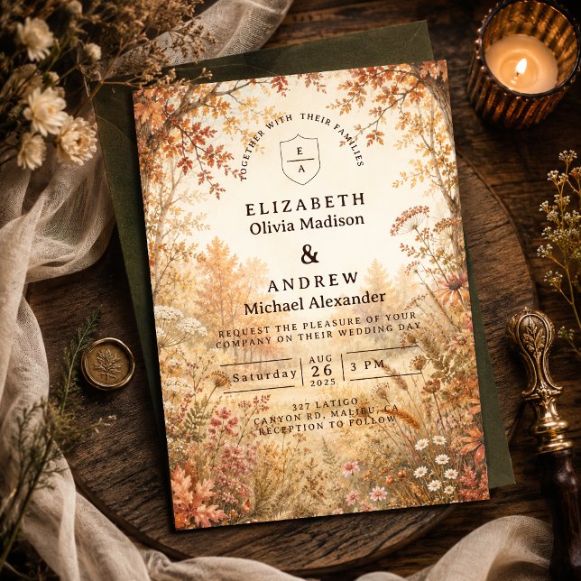 Whimsical Fall Woodland Wedding Invitation (Creator Uploaded)