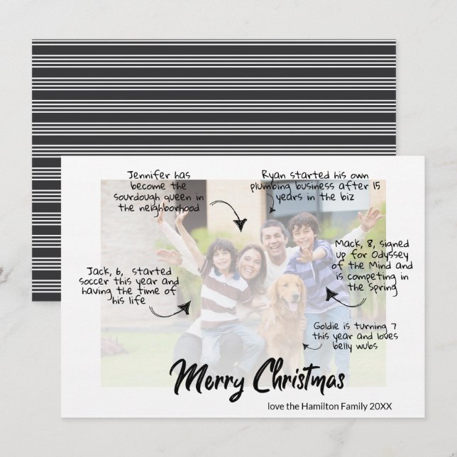 Whimsical Family Photo Merry Christmas  Note Card (Front/Back)