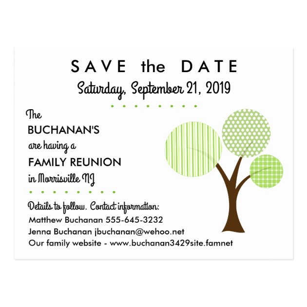 Whimsical Family Tree Reunion Save The Date Postcard