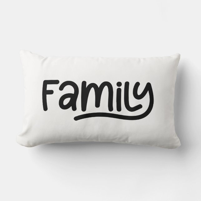 Whimsical Family Typography Black and White Lumbar Pillow (Front)