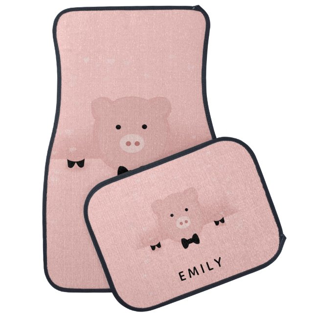Whimsical & Fancy Pink Pig Cute Farm Animal Car Floor Mat (Set)