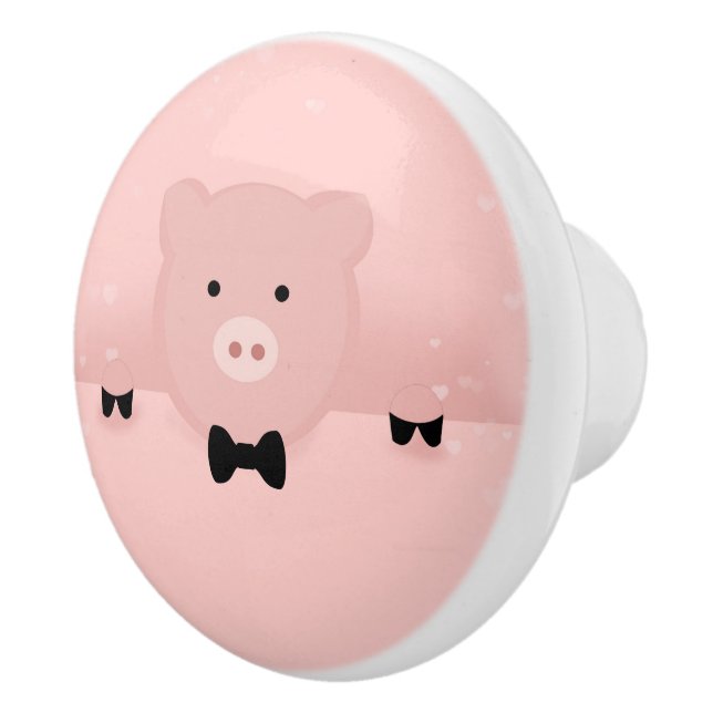Whimsical & Fancy Pink Pig Cute Farm Animal Ceramic Knob (Right)