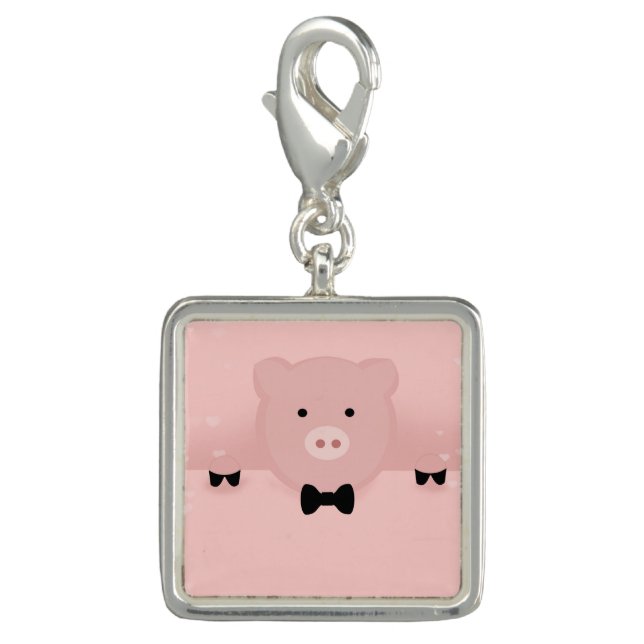 Whimsical & Fancy Pink Pig Cute Farm Animal Charm (Front)