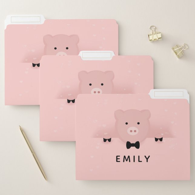 Whimsical & Fancy Pink Pig Cute Farm Animal File Folder (Set)