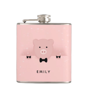 Whimsical & Fancy Pink Pig Cute Farm Animal Flask
