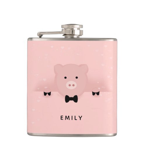 Whimsical  Fancy Pink Pig Cute Farm Animal Flask