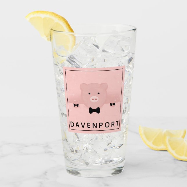 Whimsical & Fancy Pink Pig Cute Farm Animal Glass (Front Ice)