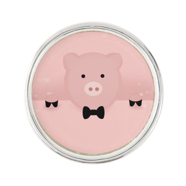 Whimsical & Fancy Pink Pig Cute Farm Animal Lapel Pin (Front)