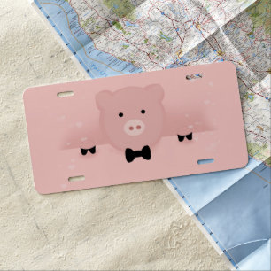 Whimsical & Fancy Pink Pig Cute Farm Animal License Plate