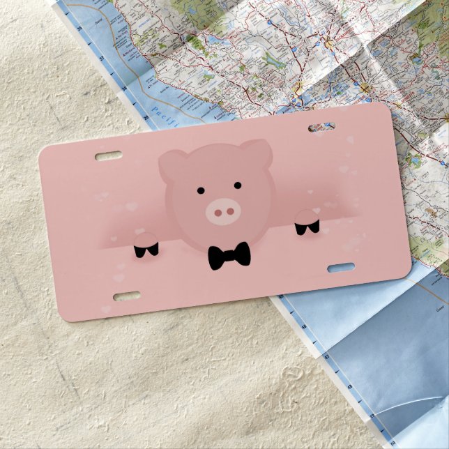 Whimsical & Fancy Pink Pig Cute Farm Animal License Plate (In Situ)