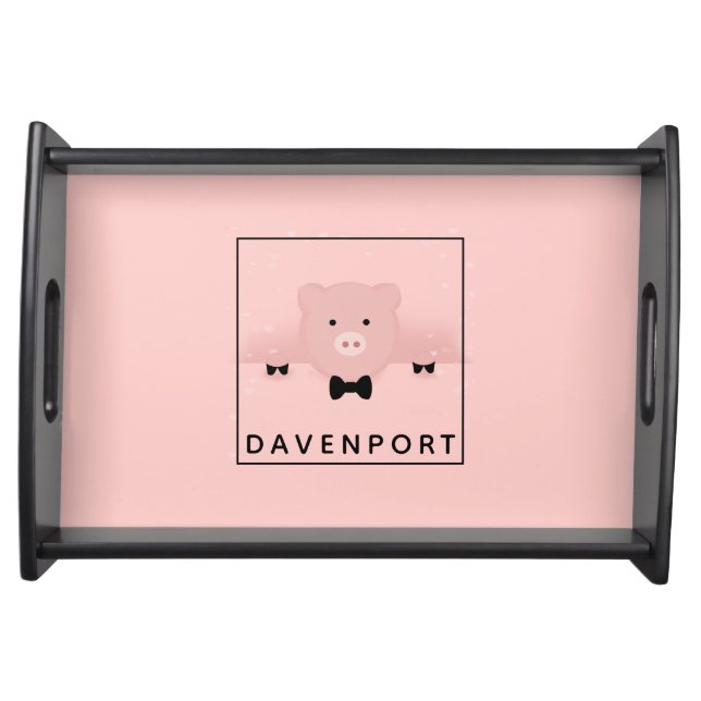 Whimsical & Fancy Pink Pig Cute Farm Animal Serving Tray (Front)
