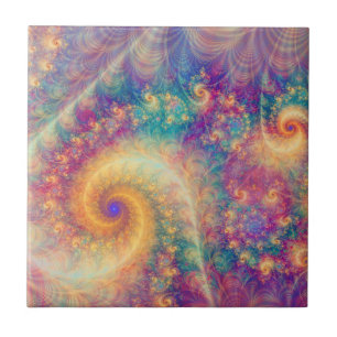 Whimsical Fantasy Abstract Fractal Vortex Art Ceramic Tile