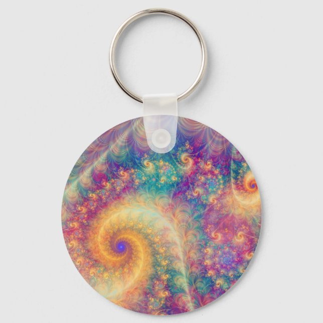 Whimsical Fantasy Abstract Fractal Vortex Art Keychain (Front)