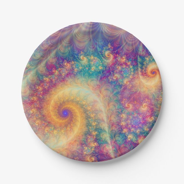 Whimsical Fantasy Abstract Fractal Vortex Art Paper Plates (Front)
