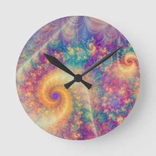 Whimsical Fantasy Abstract Fractal Vortex Art Round Clock