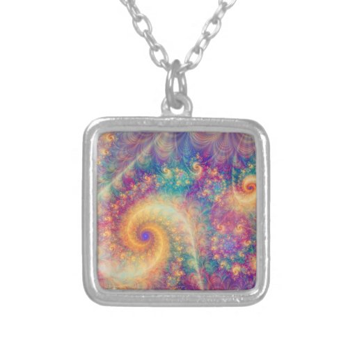 Whimsical Fantasy Abstract Fractal Vortex Art Silver Plated Necklace