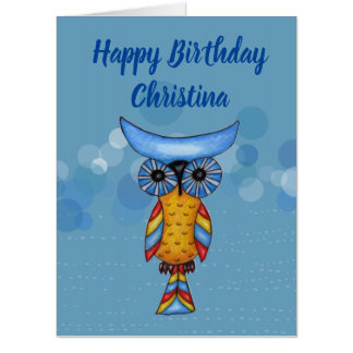 Whimsical Fantasy Colorful Owl Blue Eyes Circles Card