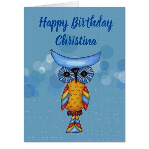 Whimsical Fantasy Colorful Owl Blue Eyes Circles Card