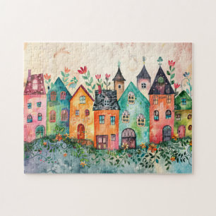 Whimsical Fantasy Cottagecore House Village Jigsaw Puzzle