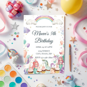 Whimsical Fantasy Creatures Kids Birthday Party Invitation