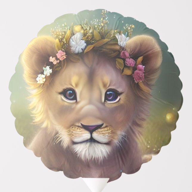 Whimsical Fantasy Cute Kawaii baby lion cub  Balloon (Front)