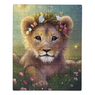 Whimsical Fantasy Cute Kawaii baby lion cub  Jigsaw Puzzle