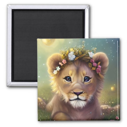 Whimsical Fantasy Cute Kawaii baby lion cub  Magnet