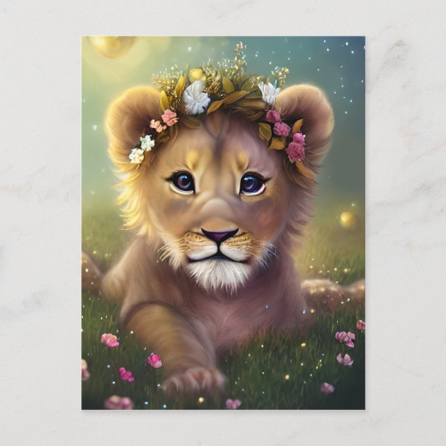 Whimsical Fantasy Cute Kawaii baby lion cub  Postcard (Front)