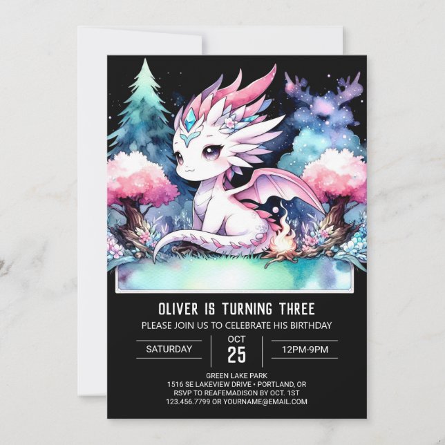 Whimsical Fantasy Dragon Birthday Invitation (Front)