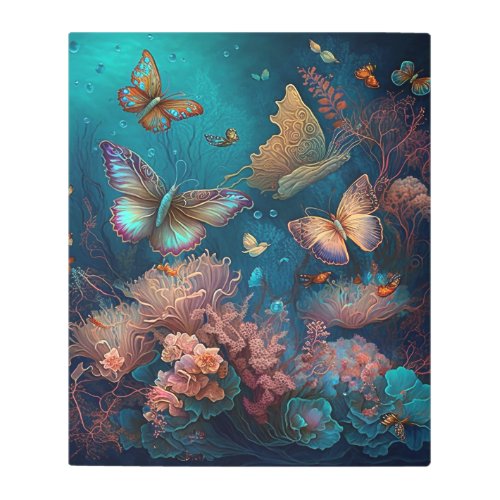 Whimsical fantasy flight of colorful butterflies metal print