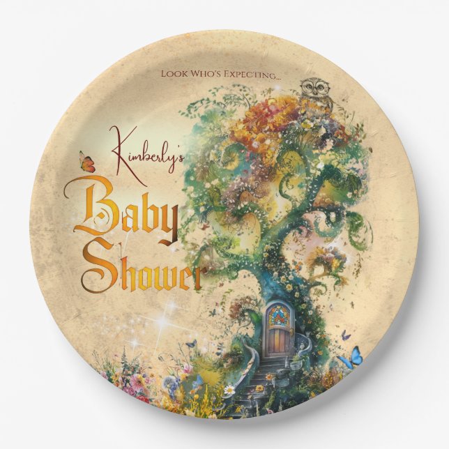 Whimsical Fantasy Garden Baby shower  Paper Plates (Front)